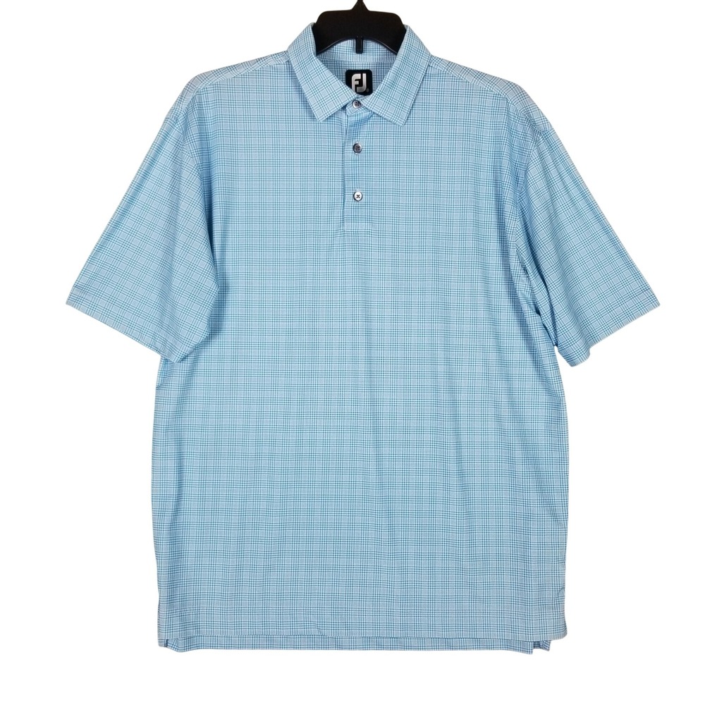 FootJoy Polo Shirt Men XL Blue Micro Check Performance Stretch Golf Short Sleeve